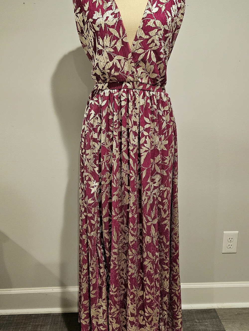 Fate Fuchsia Dress with Gold Leaf Accents